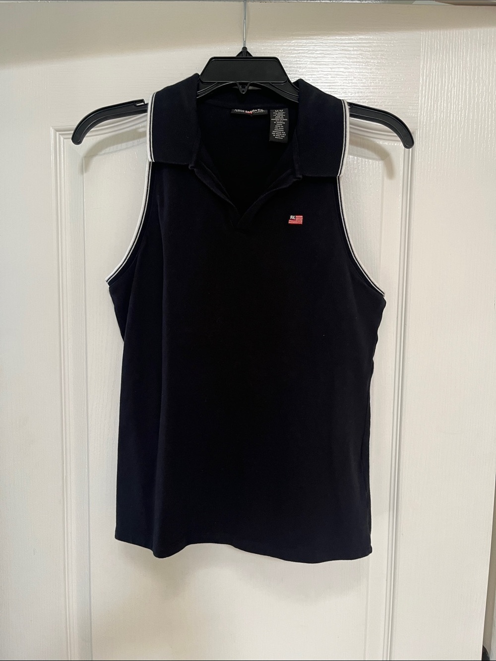 Polo Ralph Lauren racer back top in black with white trim, M
